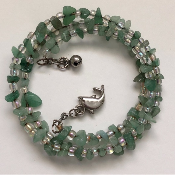 Green Adventurine Iridescent Crystal Dolphin Bell Wrap Bracelet - Picture 1 of 8